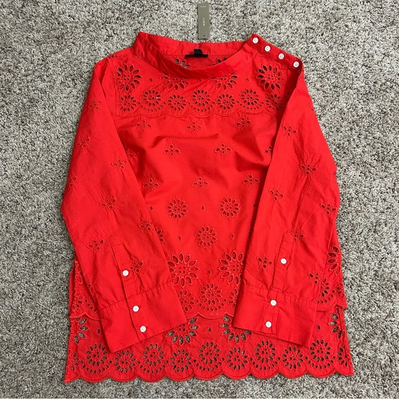 NWT J. Crew Womens Size 6 Red Long Sleeve Eyelet Top - Picture 4 of 10